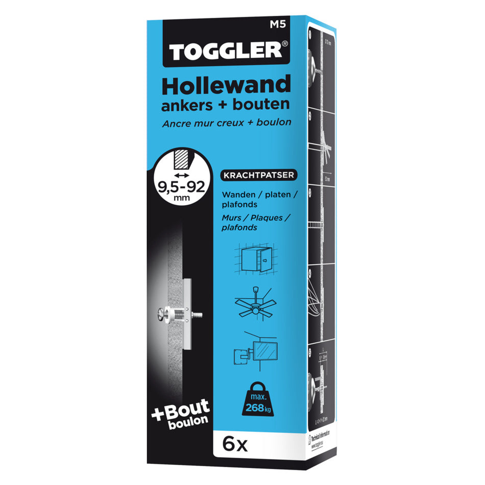 Toggler Hollewandanker Met Bout Plaatdikte 10-92mm M5 6st-754934