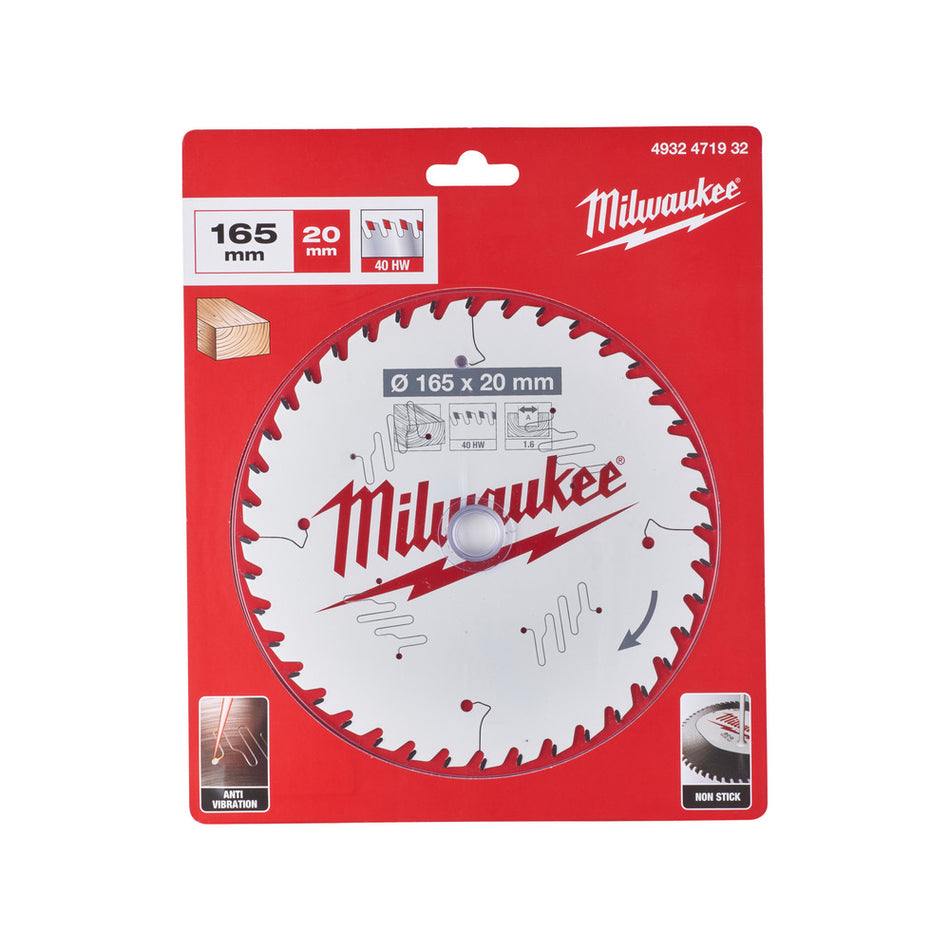 Milwaukee Cirkelzaagblad P W 40ATB 165x20x1,6mm-755648
