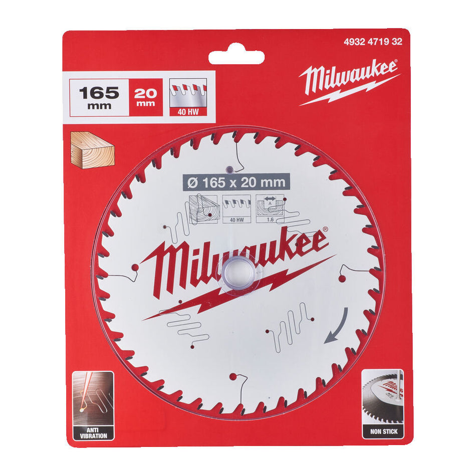 Milwaukee Cirkelzaagblad P W 40ATB 165x20x1,6mm-755648