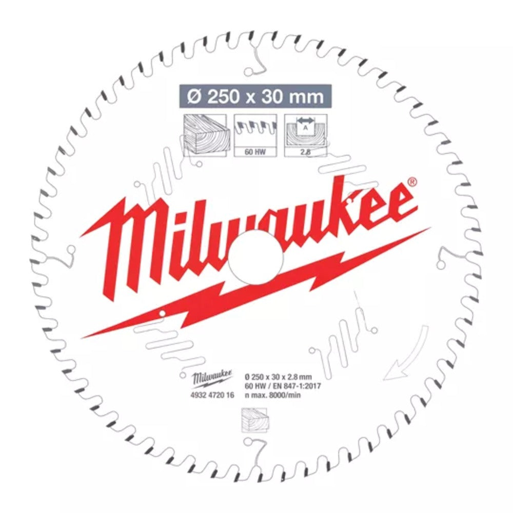 Milwaukee Cirkelzaagblad MS W 60ATB 250x30x2,8mm-755650
