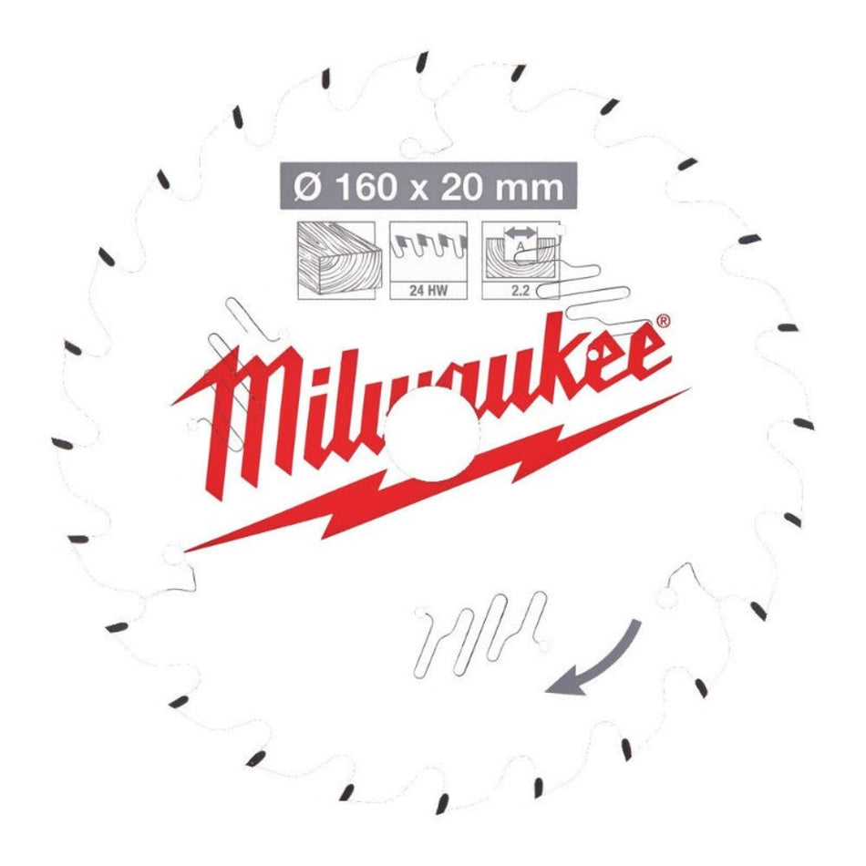Milwaukee Cirkelzaagblad P W 24ATB 160x20x2,2mm-756180