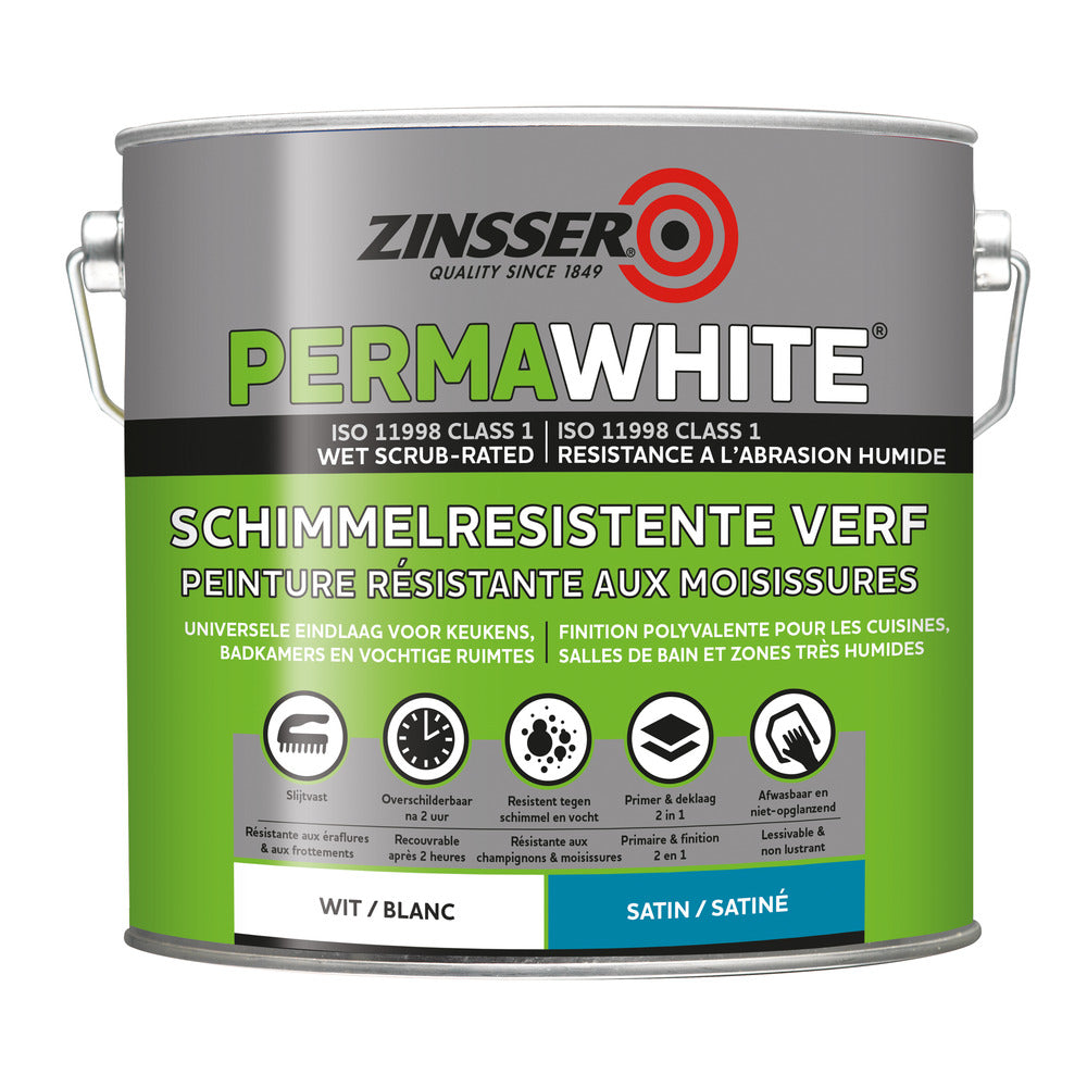 Zinsser Muurverf Perma-White Satin Wit 2,5L-757447