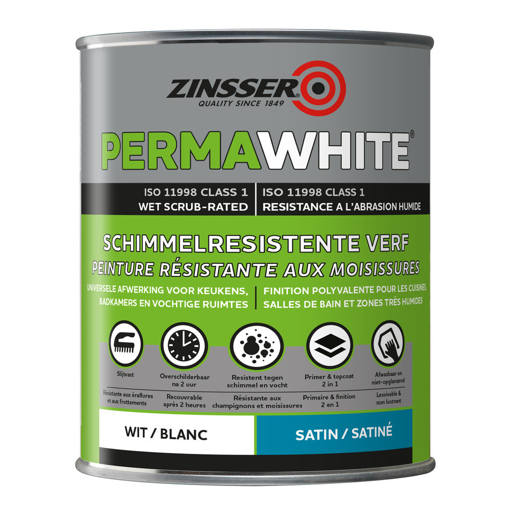 Zinsser Muurverf Perma-White Satin Wit 1L-757449