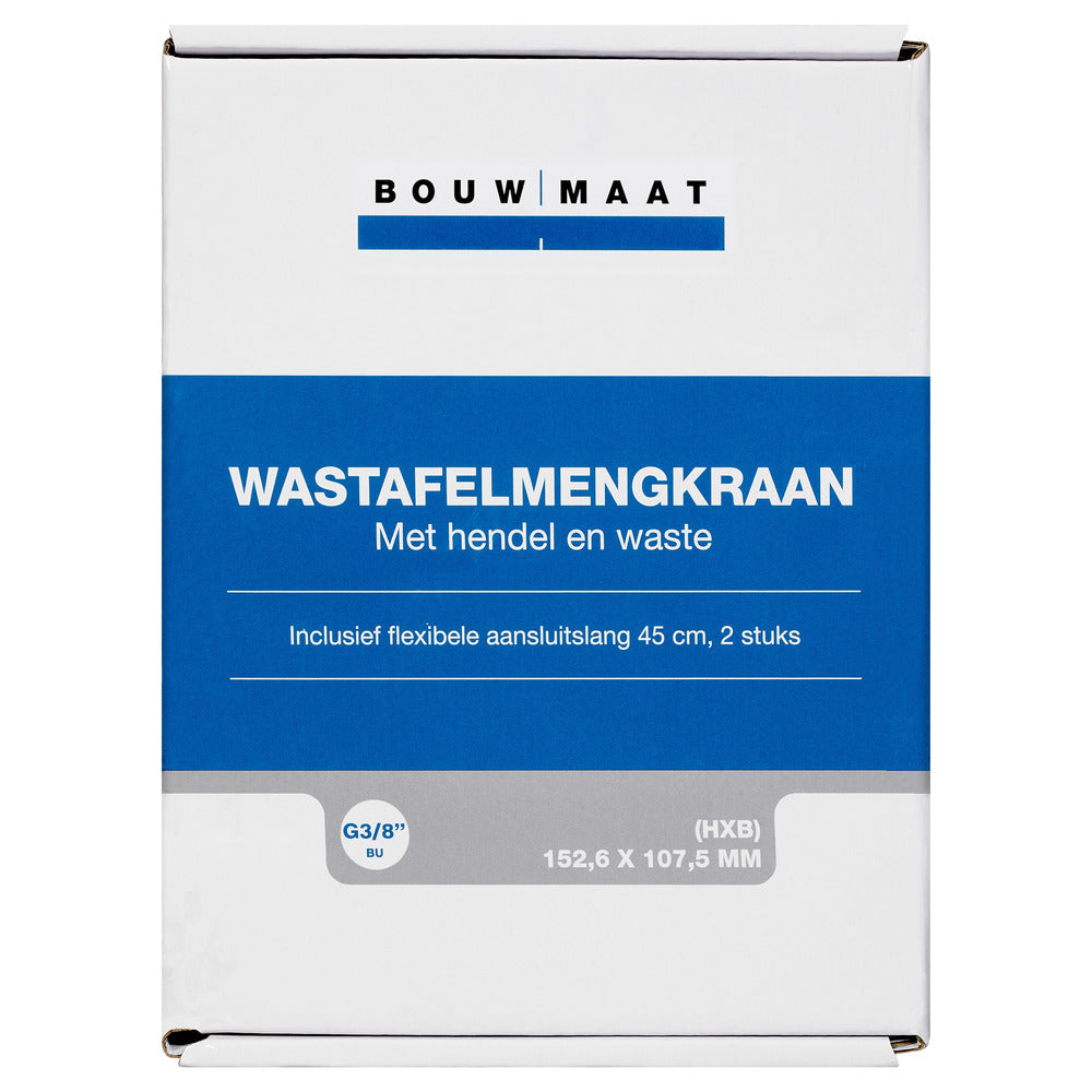 Bouwmaat wastafelmengkraan laag chroom rechte uitloop 1-greeps bediening-757480