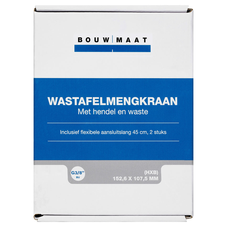 Bouwmaat wastafelmengkraan laag chroom rechte uitloop 1-greeps bediening-757480
