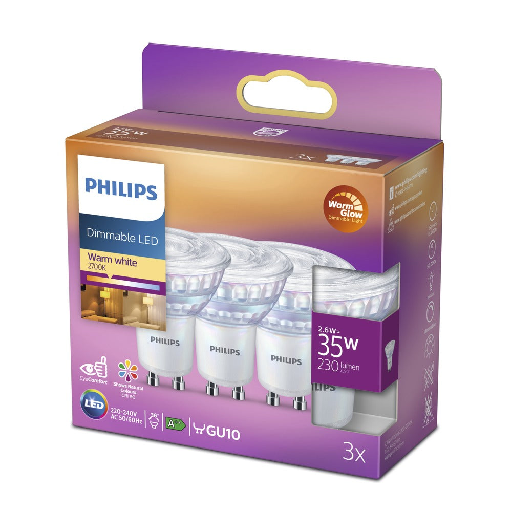 Philips LED Spot 35W GU10 Warmwit Dimbaar 3st-758013
