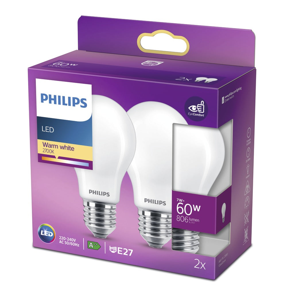 Philips LED Lamp Peer 60W E27 Warmwit Mat 2st-758021