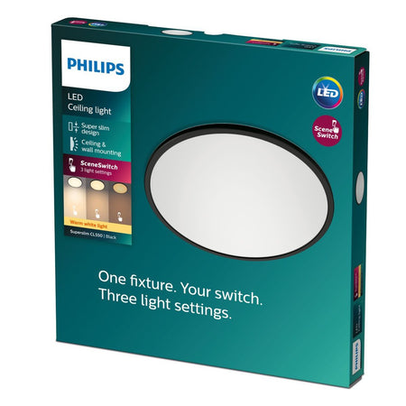 Philips Plafondlamp Superslim CL550 Zwart Rond 15W 3-Staps Dimbaar IP20 Ø25cm-758031
