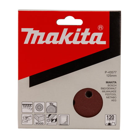 Makita Schuurschijf Red Velcro K120 125mm 10st-758055