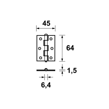 AXA Smal scharnier Ongelagerd Rechte Hoek Staal 54x45mm-758932