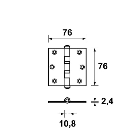 AXA Scharnier Kogellager Rechte Hoek RVS 76x76mm-759018