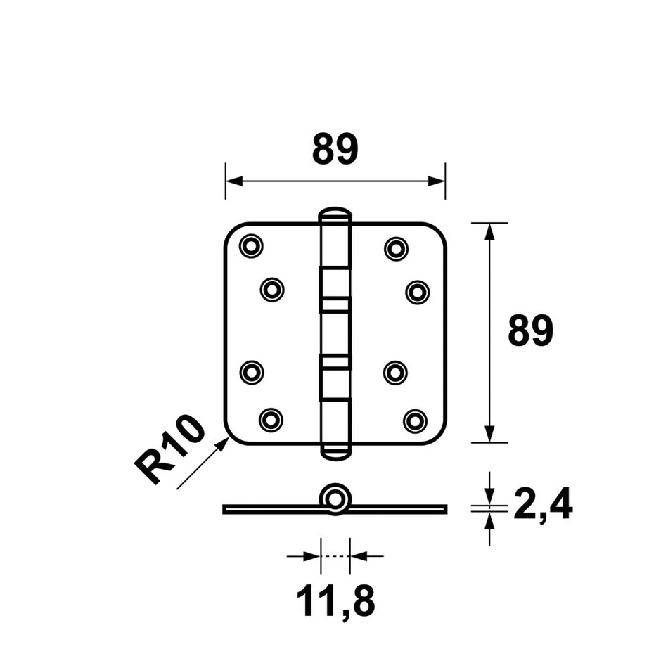 AXA Scharnier Kogellager Ronde Hoek RVS 89x89mm-759020