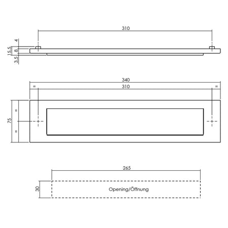 Intersteel Briefplaat Rechthoekig Met Klep/Regenrand 340x80mm h.o.h. 310mm RVS-759054