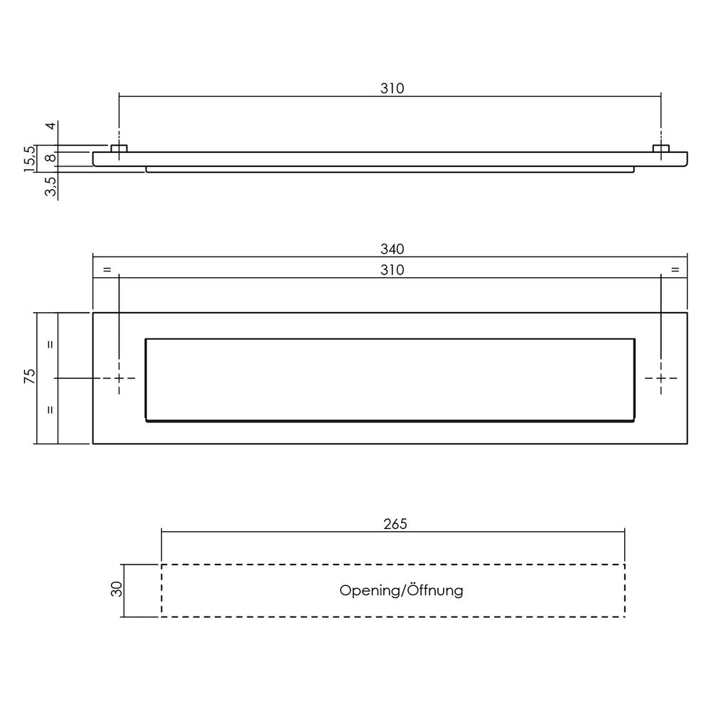 Intersteel Briefplaat Rechthoekig Met Klep/Regenrand 340x80mm h.o.h. 310mm RVS/Zwart-759067