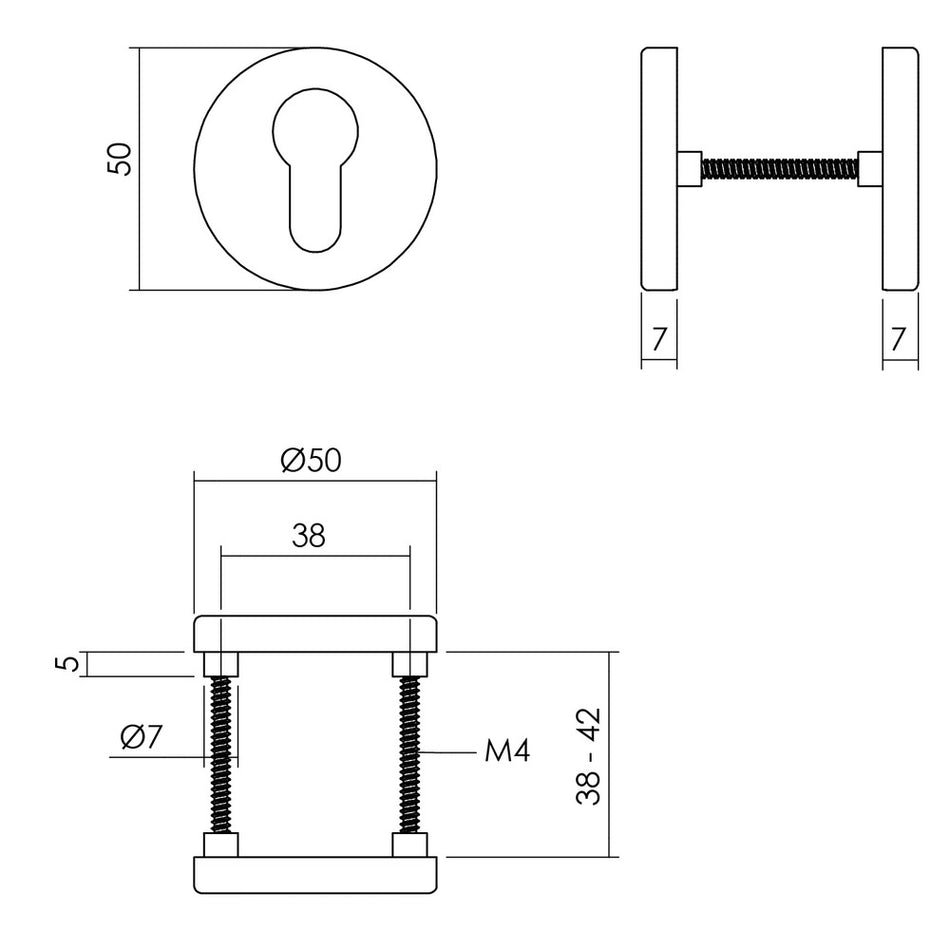Intersteel Profielcilinderplaatjes diam. 50x7mm + 7mm Nokken alu Zwart-759092