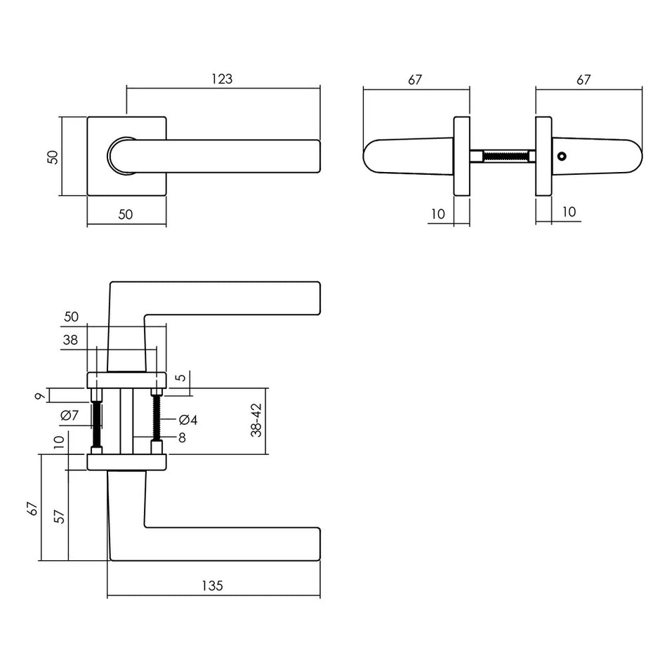Intersteel Deurkruk Broome Met Rozet 50x50x10mm + 7mm Nokken Zwart-759097