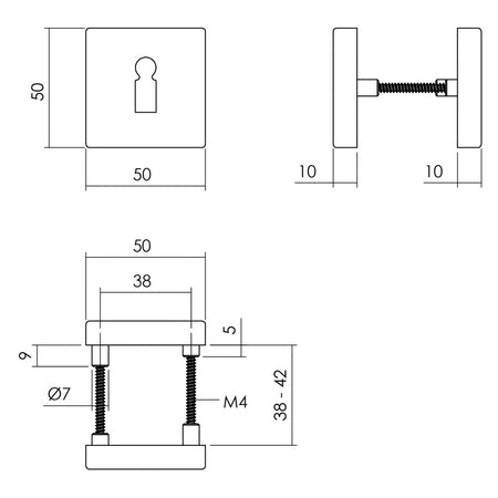 Intersteel Rozet Met Sleutelgat 50x50x10mm + 7mm Nokken Zwart-759098