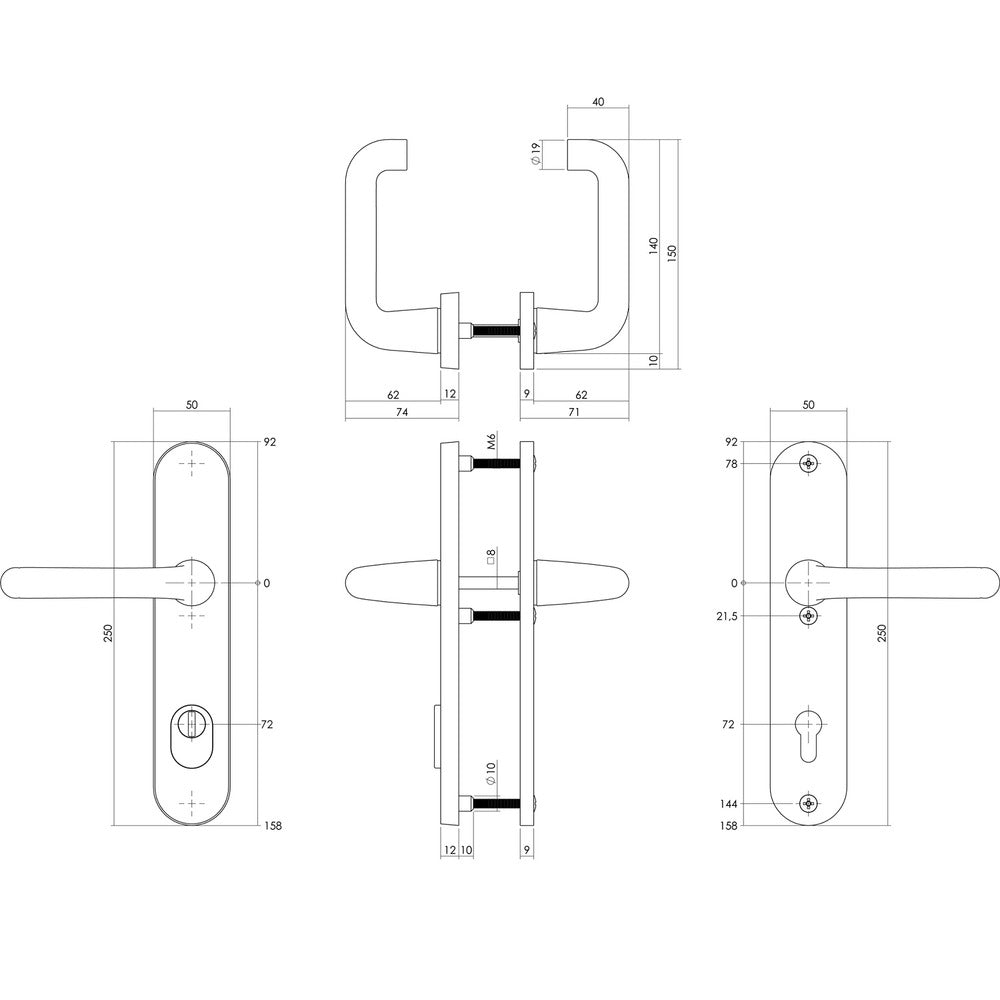 Intersteel SKG3 Veiligheidsbeslag Ovaal Kruk/Kruk Geveerd PC72mm Met UTB Aluminium Zwart-759106
