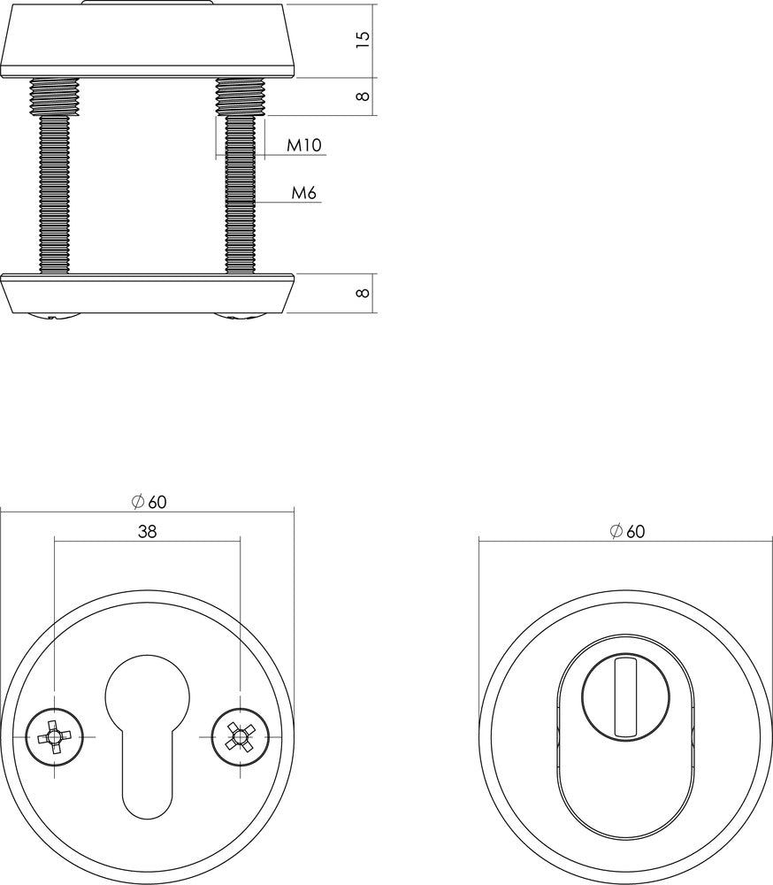 Intersteel SKG3 PC-veiligheid-Rozet diam. 60mm Met UTB Aluminium/Zwart-759108