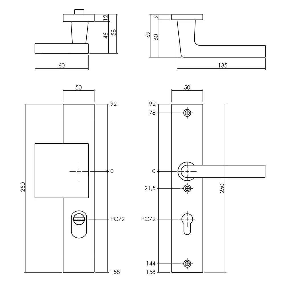 Intersteel SKG3Veiligheidsbeslag Rechthoekig Greep/Kruk Geveerd PC72mm Met UTB Aluminium-759111