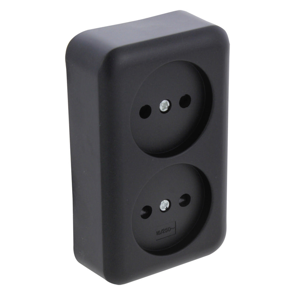 Q-Link Contactdoos Opbouw 2-Voudig Kinderbeveiliging Zwart-759619
