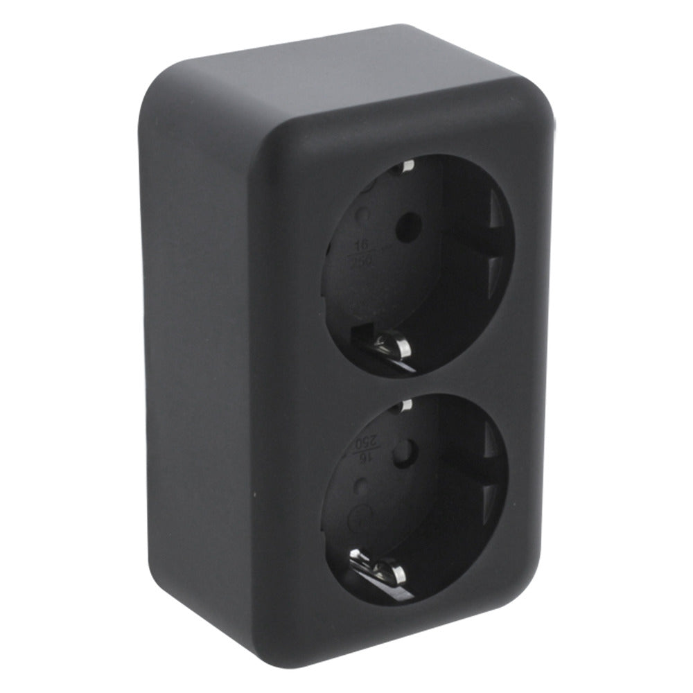 Q-Link Contactdoos Opbouw 2-Voudig Randaarde Kinderbeveiliging Zwart-759620
