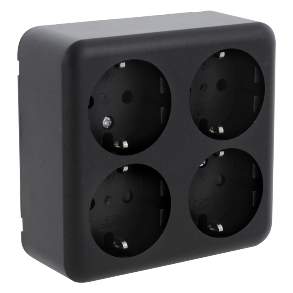 Q-Link Contactdoos Opbouw 4-Voudig Randaarde Zwart-759622