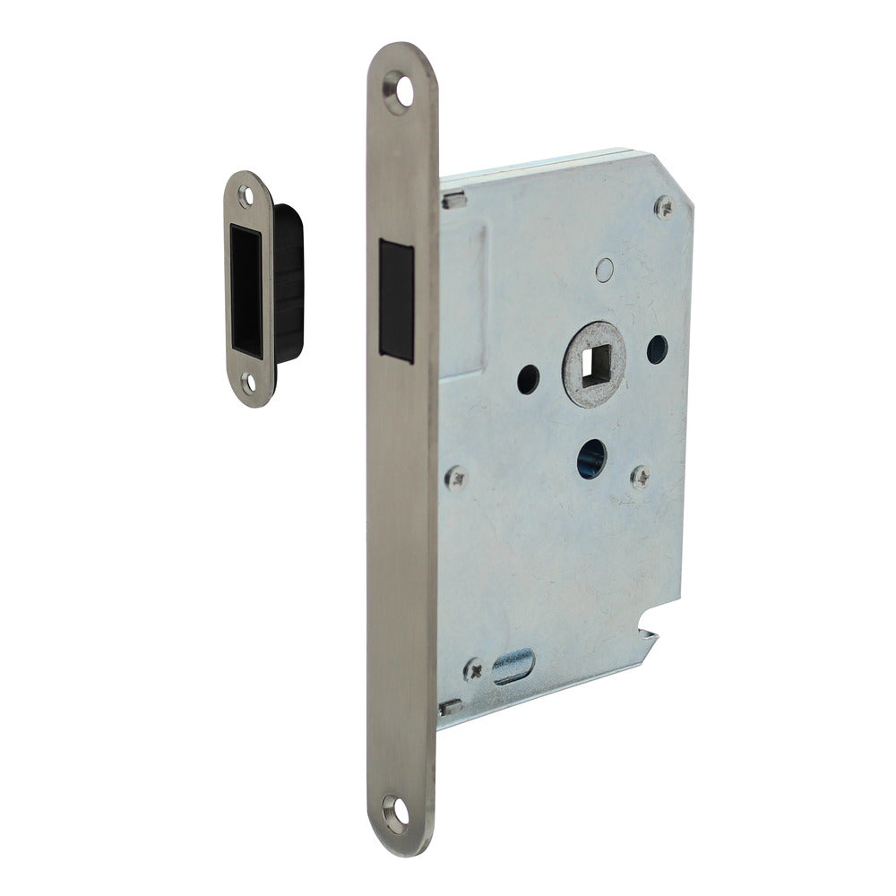 Intersteel Woningbouw Magneet Loopslot Voorplaat Afgerond RVS 20x174 Doornmaat 50mm Incl. Sluitplaat/kom-759686