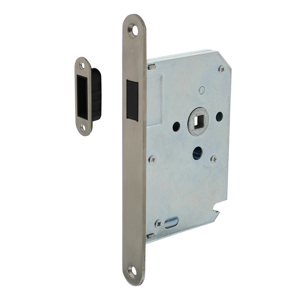 Intersteel Woningbouw Magneet Loopslot Voorplaat Afgerond RVS 20x174 Doornmaat 50mm Incl. Sluitplaat/kom-759686
