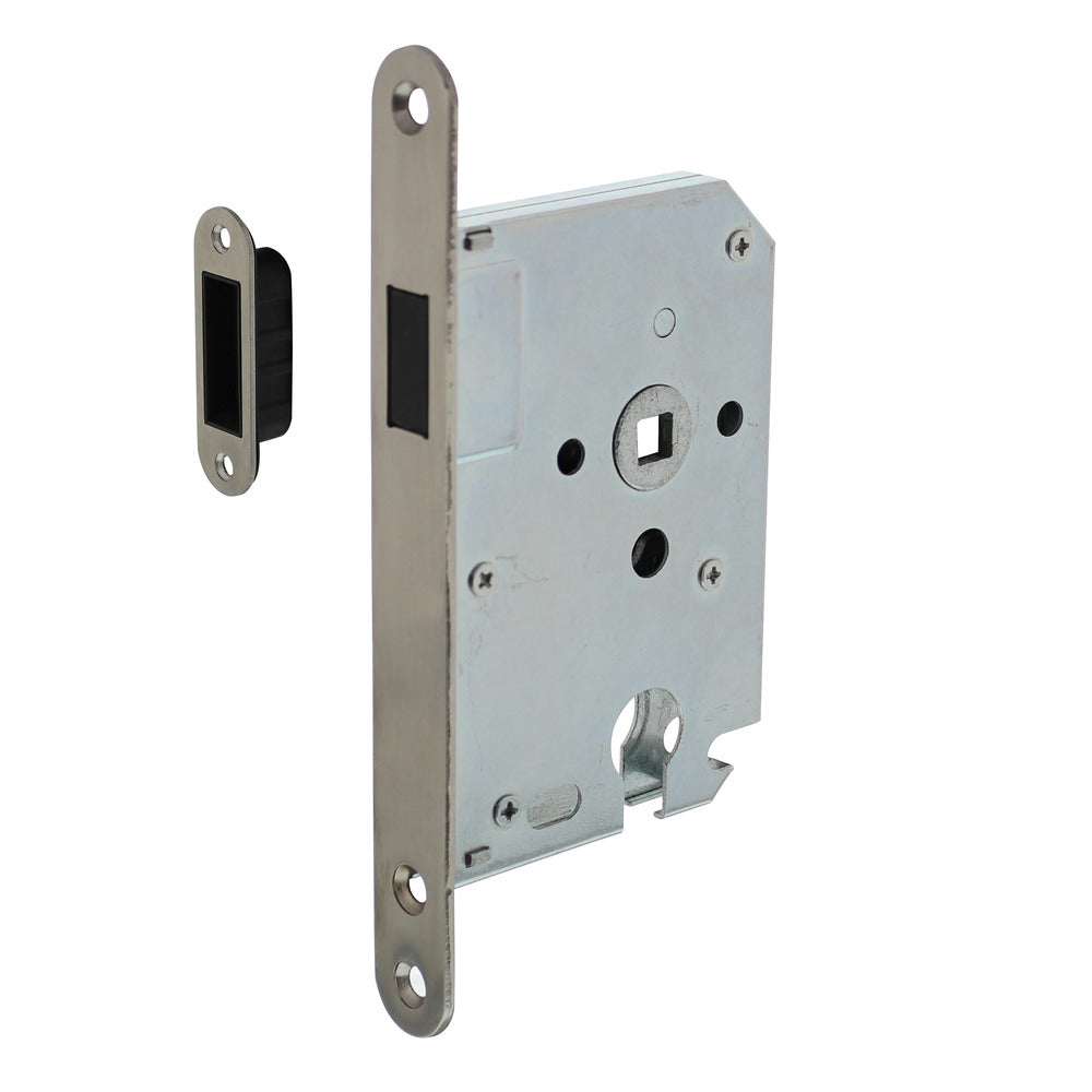 Intersteel Woningbouw Magneet Cilinder Dag- en Nachtslot 55mm Voorplaat Afgerond RVS 20x174 Doornmaat 50mm Incl. Sluitplaat/kom-759688