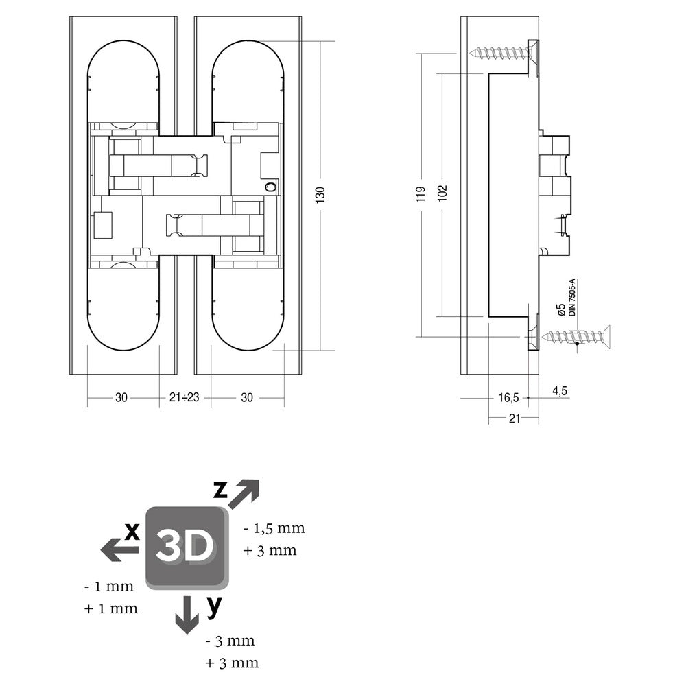 Intersteel Scharnier Zamac 130x30 3D Verstelbaar Binnenwerk  Zwart - Zwarte Afdekkappen-759691