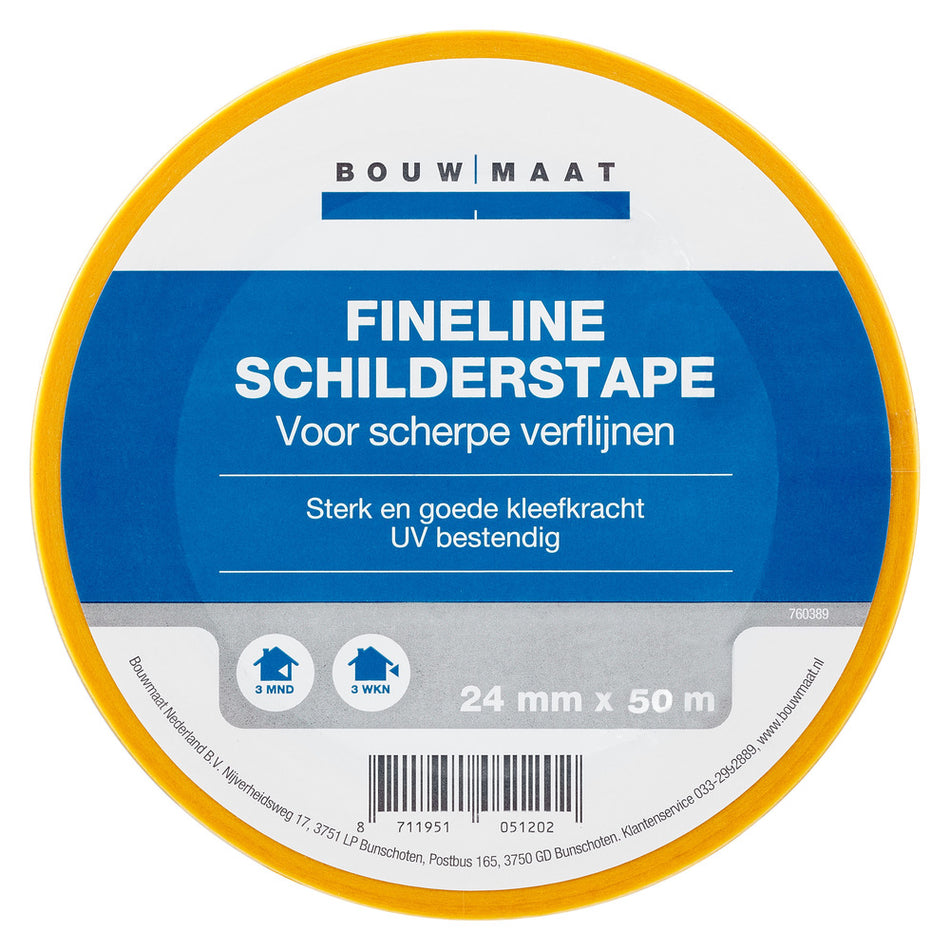 Bouwmaat Schilderstape Fineline Geel 24mm x 50m-760389