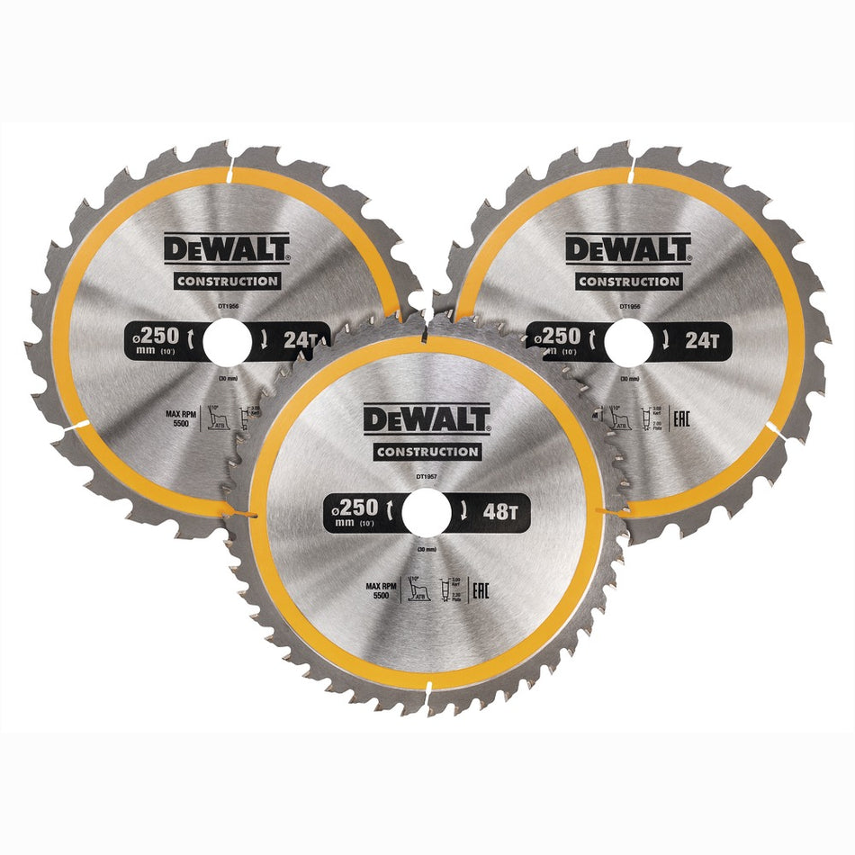 DeWALT Zaagbladen CZB 3 Pack 250x30mm 2x DT1956-QZ +1x DT1957-QZ-760571
