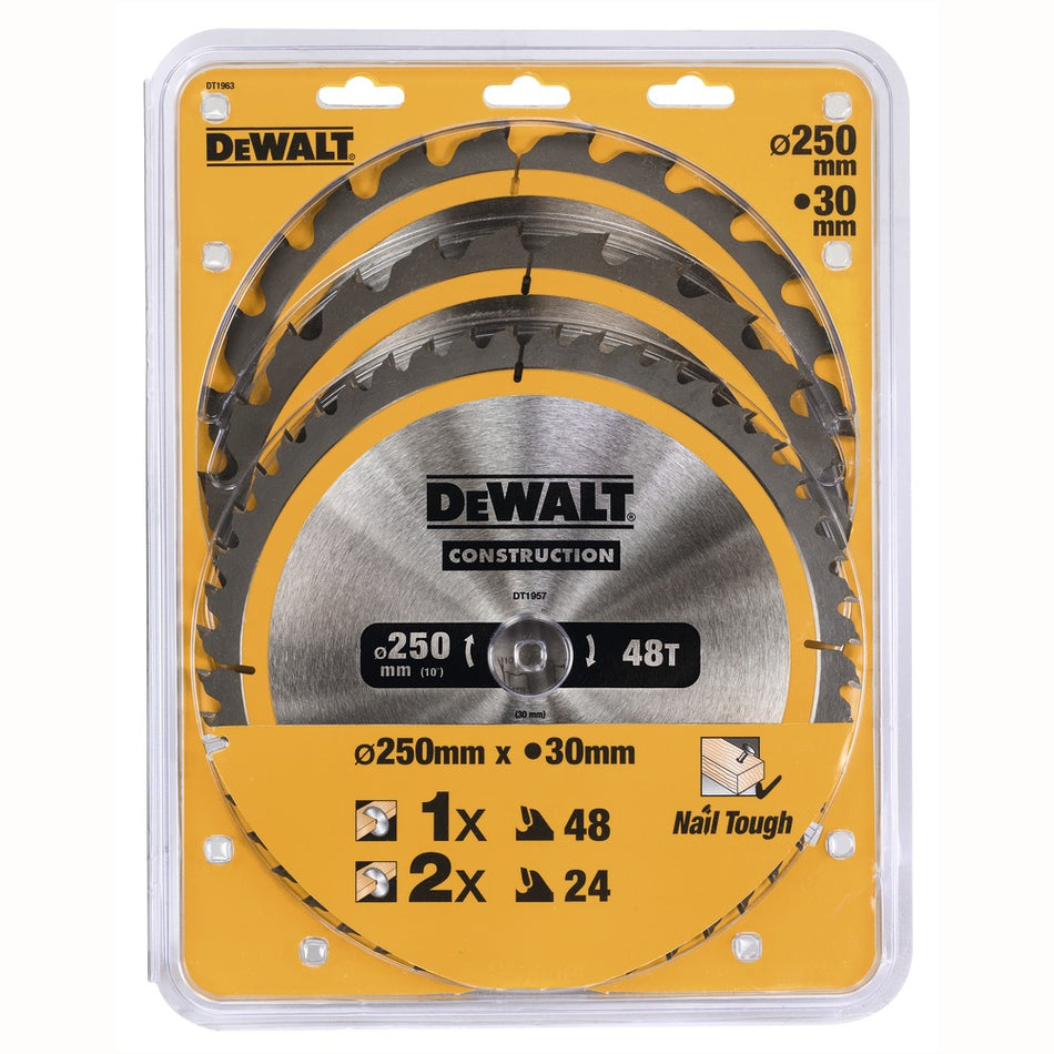 DeWALT Zaagbladen CZB 3 Pack 250x30mm 2x DT1956-QZ +1x DT1957-QZ-760571