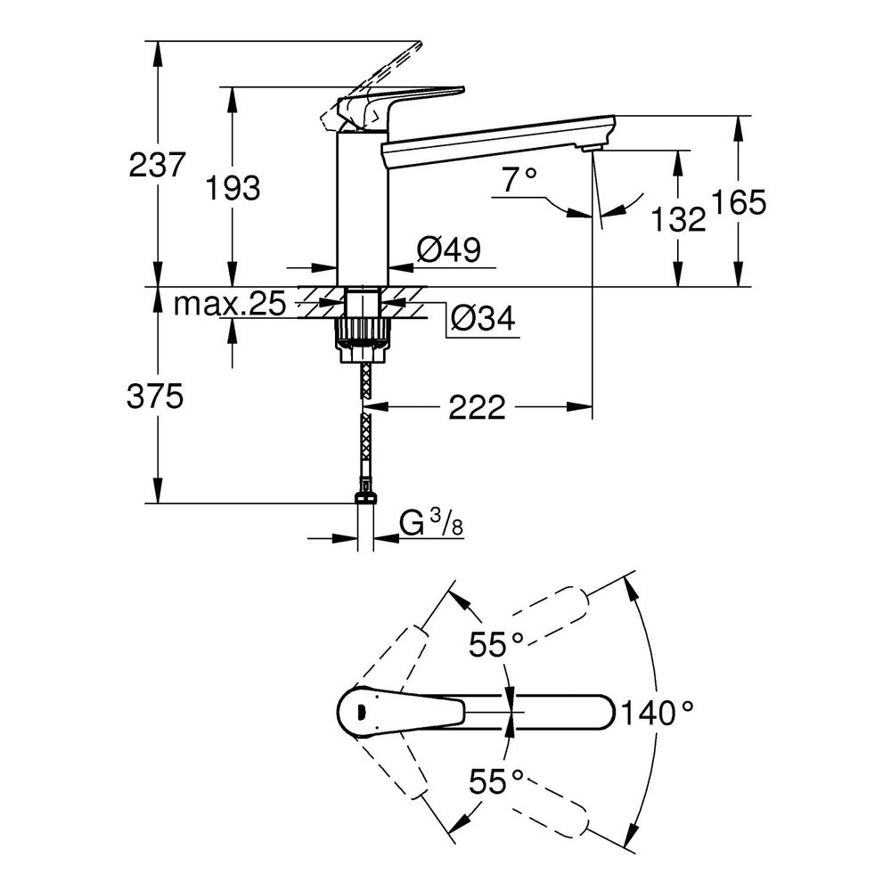 GROHE BauEdge keukenmengkraan laag chroom rechte uitloop 1-greeps 1 stuk-760759