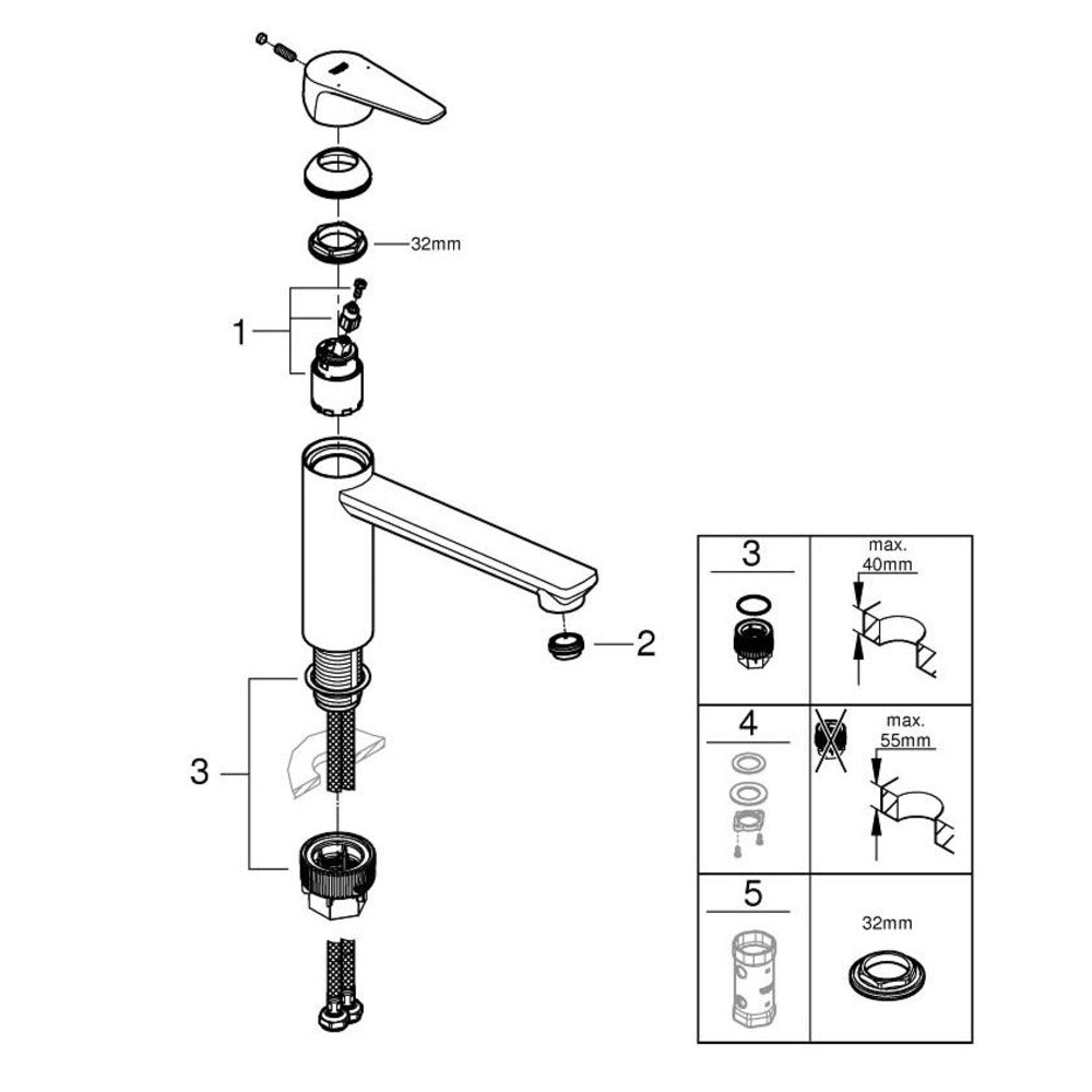 GROHE BauEdge keukenmengkraan laag chroom rechte uitloop 1-greeps 1 stuk-760759