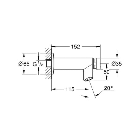 GROHE Euroeco Cosmo T Tapkraan Chroom Wandbevestiging Zelfsluitend-760765