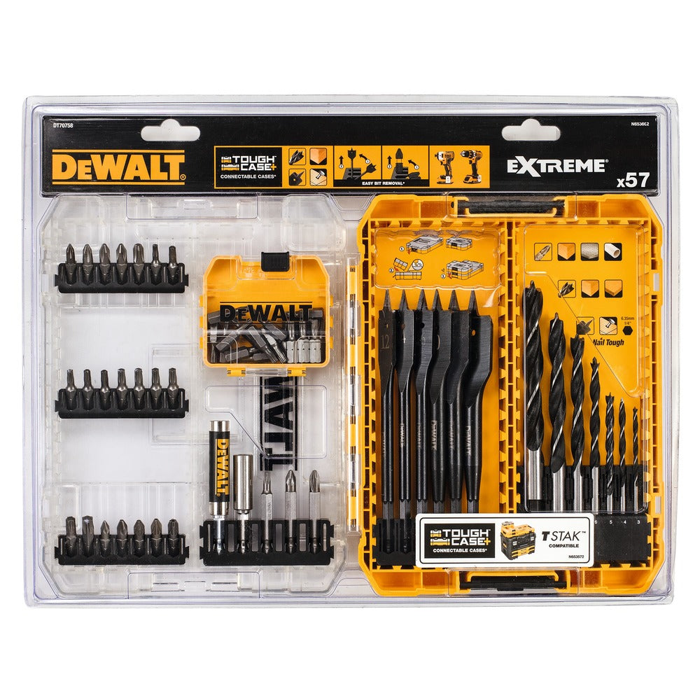 DeWALT 57-delig, speedboor EXTREME™ , Houtboren, en Bits in TOUGH CASE-764268