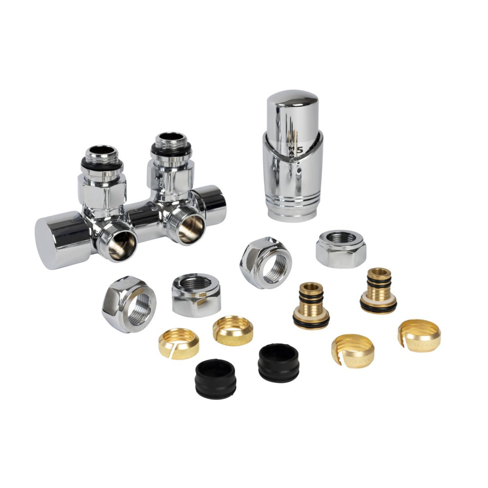 SaniFit Radiator Onderblok Set Thermostatisch Haaks Chroom-771303