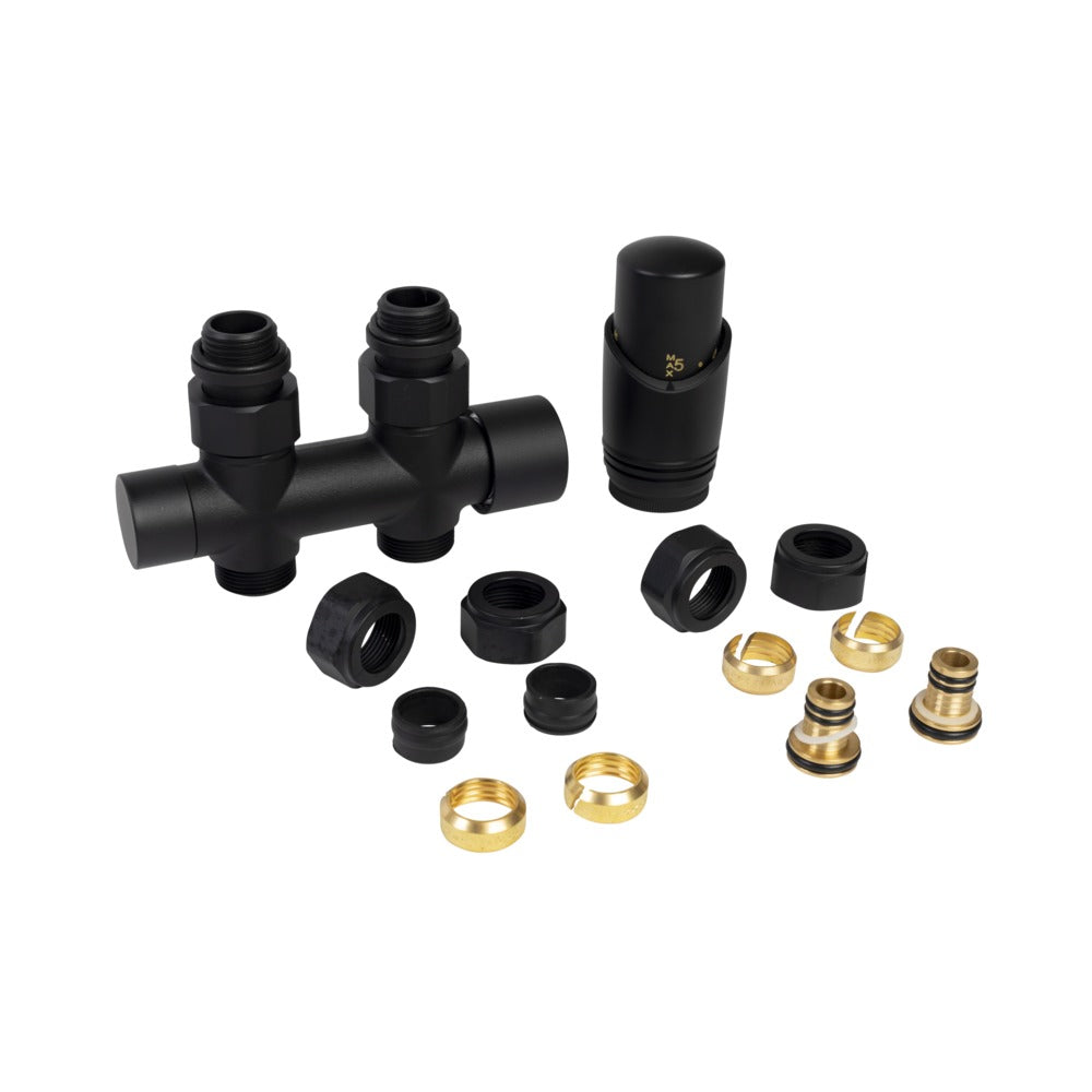 SaniFit Radiator Onderblok Set Thermostatisch Recht Zwart-771304