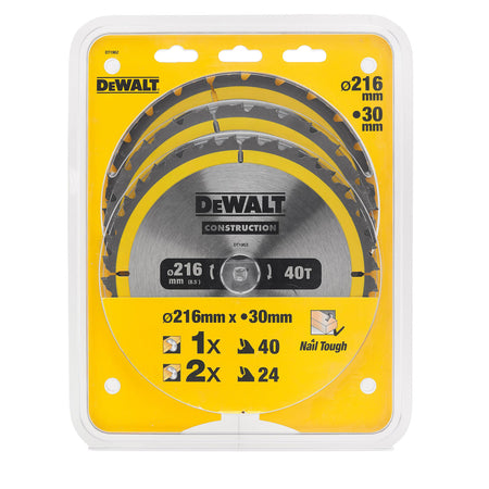 DeWALT Zaagbladen, CZB 3 pack 216x30mm : 2x DT1952-QZ + 1x DT1953-QZ-772015