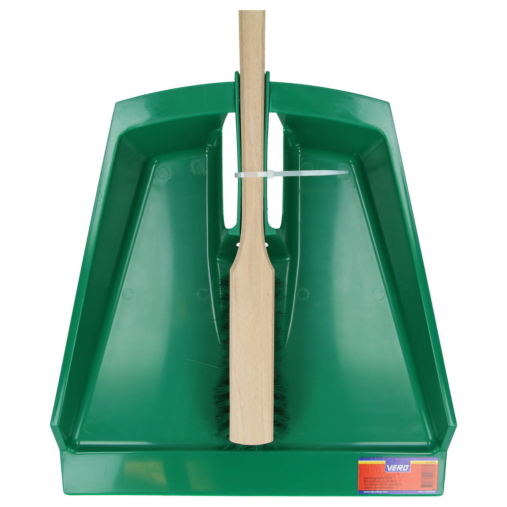 Vero stoffer en blik groen kunststof met houten veger en  PPN vulling XL-781528