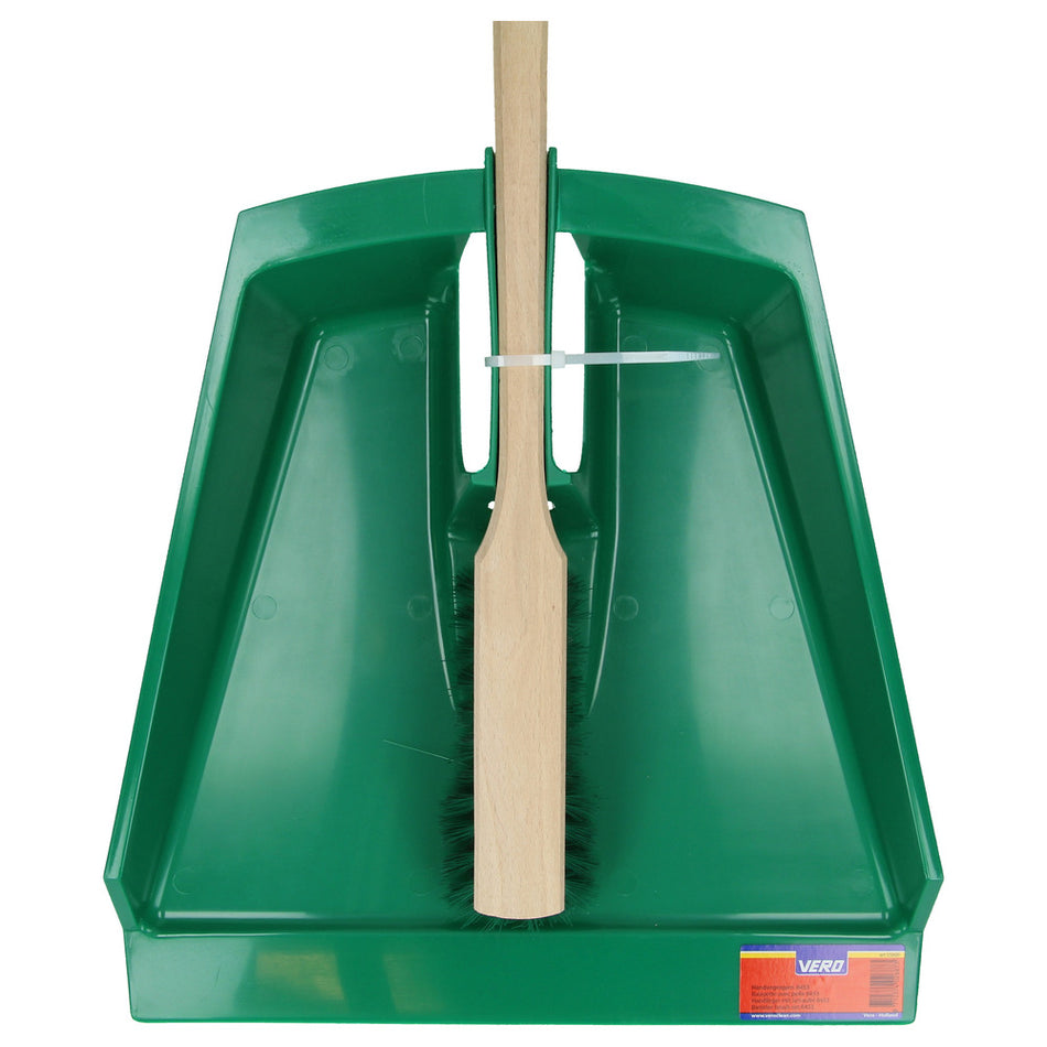 Vero stoffer en blik groen kunststof met houten veger en  PPN vulling XL-781528