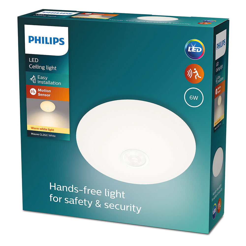 Philips Plafondlamp Mauve CL252 Wit Rond 6W Met Sensor IP20 Ø25cm-782548