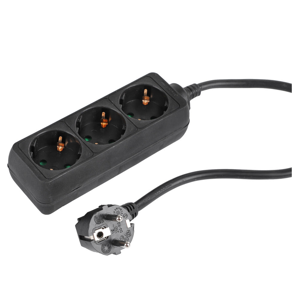 Q-Link Stekkerdoos 3-Voudig Zwart Randaarde 3x1,5mm2 3m-784443