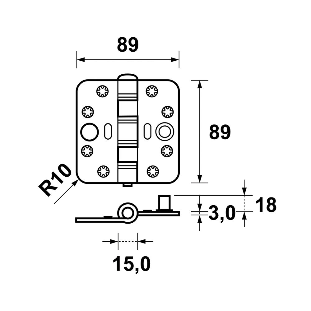 AXA Veiligheidsscharnier Smart Easyfix Ronde Hoek RVS 89x89mm SKG3-820470