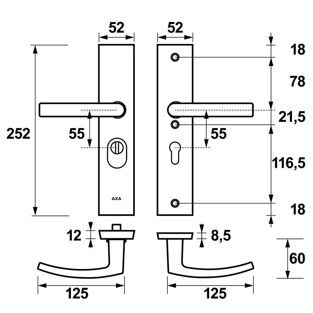 AXA Veiligheidsbeslag Edge Plus Kruk-Kruk PC55 Anti-Kerntrek Aluminium SKG3-820476