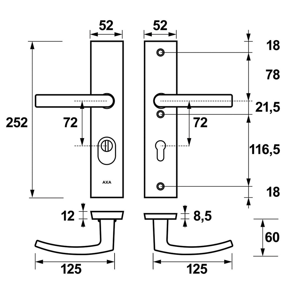 AXA Veiligheidsbeslag Edge Plus Kruk-Kruk PC72 Anti-Kerntrek Aluminium SKG3-820477