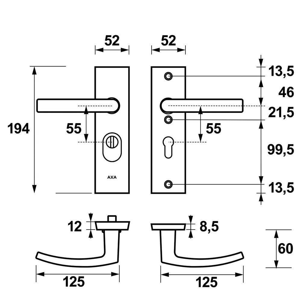 AXA Veiligheidsbeslag Edge Plus Kort Kruk-Kruk PC55 Anti-Kerntrek Alu SKG3-820478