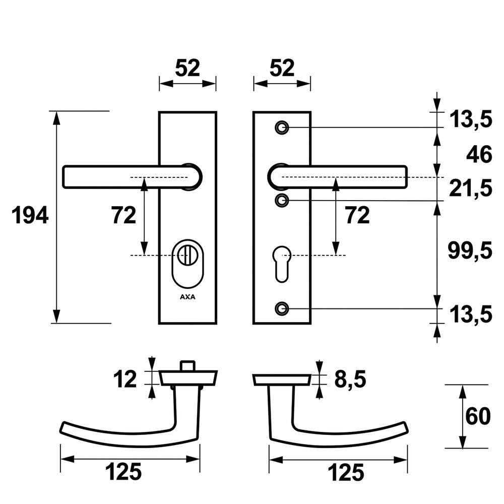 AXA Veiligheidsbeslag Edge Plus Kort Kruk-Kruk PC72 Anti-Kerntrek Alu SKG3-820479